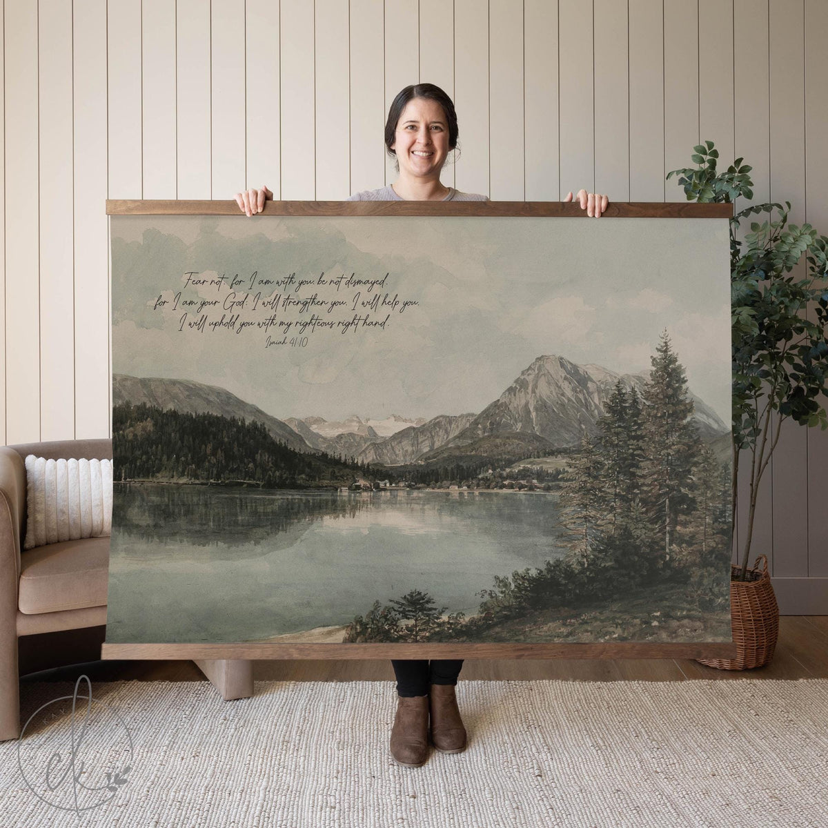 Lake and Pine Trees Painting | Isaiah 41:10 | T62