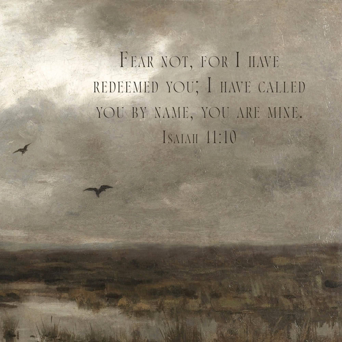 Oversized Vintage Landscape Print with Bible Verse | Neutral Farmhouse Wall Art | Isaiah 41:10 Artwork for Living Room or Office | T60