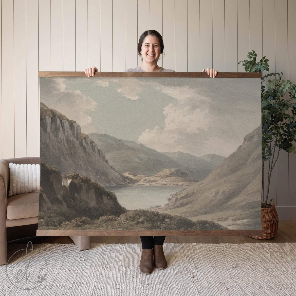 Vintage Landscape Tapestry Wall Art | Large Wall Hanging with Scripture | Rustic Mountain Lake Decor for Living Room or Bedroom | T55