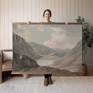 Vintage Landscape Tapestry Wall Art | Large Wall Hanging with Scripture | Rustic Mountain Lake Decor for Living Room or Bedroom | T55