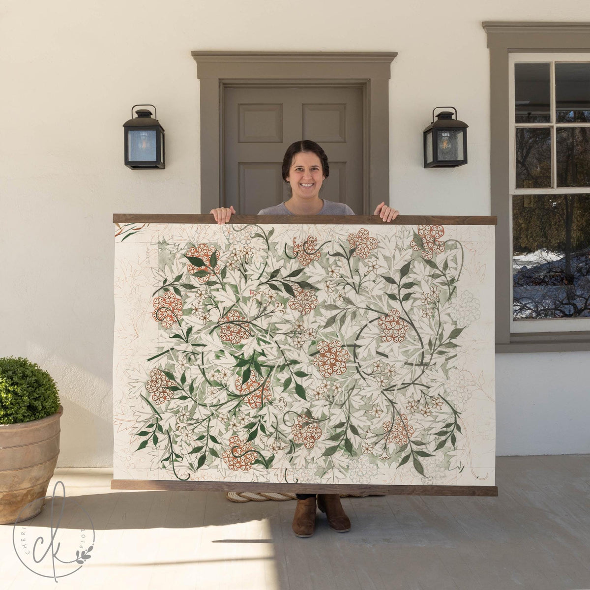 Large Vintage Botanical Textile Wall Art | Floral Canvas Tapestry | Oversized Floral Wall Art for Living Room | Neutral Wall Decor | T46