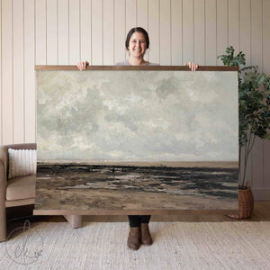 Large Landscape Tapestry Wall Art | Vintage Coastal Canvas Print | Rustic Neutral Wall Decor for Living Room | Oversized Artwork | T4