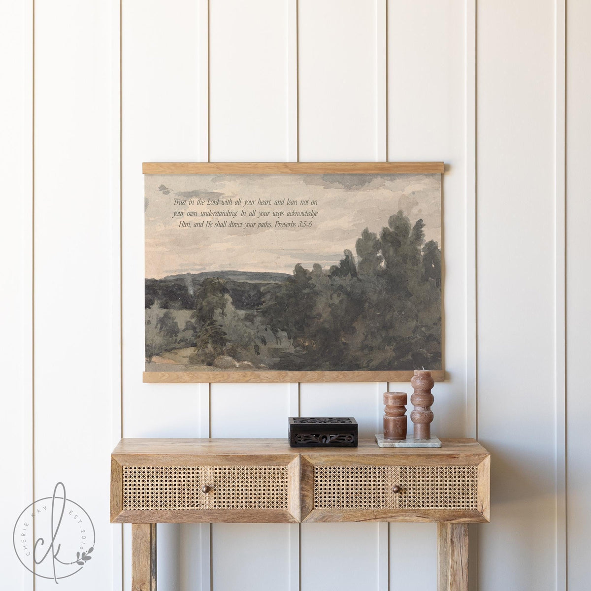 Large Watercolor Art Landscape Canvas Tapestry | Vintage Nature Painting Wall Hanging | Living Room Decor | Oversized Scripture Decor | T57