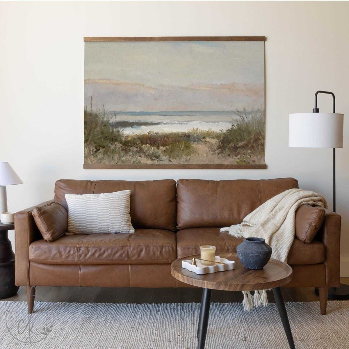 Large Beach Painting Canvas Tapestry | Oversized Wall Art | Vintage Ocean Wall Decor | Coastal Decor | Beach House Art | T33