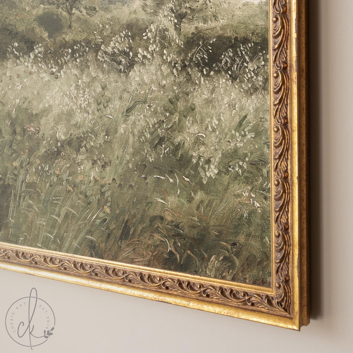 Large Framed Wall Art | Landscape Art Print | Green Grass Field In The Summer | Vintage Botanical Painting for Living Room | N54