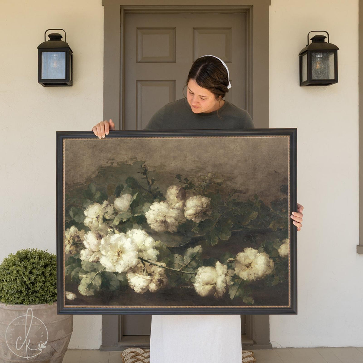 Vintage Floral Art Print with Frame | Antique Botanical Wall Art | Decor for Living Room or Bedroom | Large Framed Flower Painting | N2