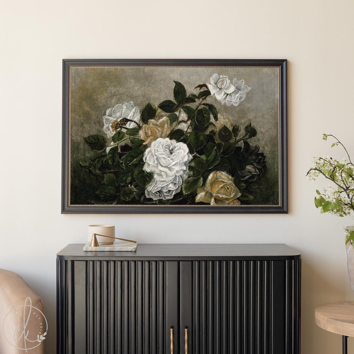 Vintage Floral Artwork | Botanical Art Print | Antique Gold Framed Canvas Art for Living Room or Bedroom | Large Wall Decor | N89