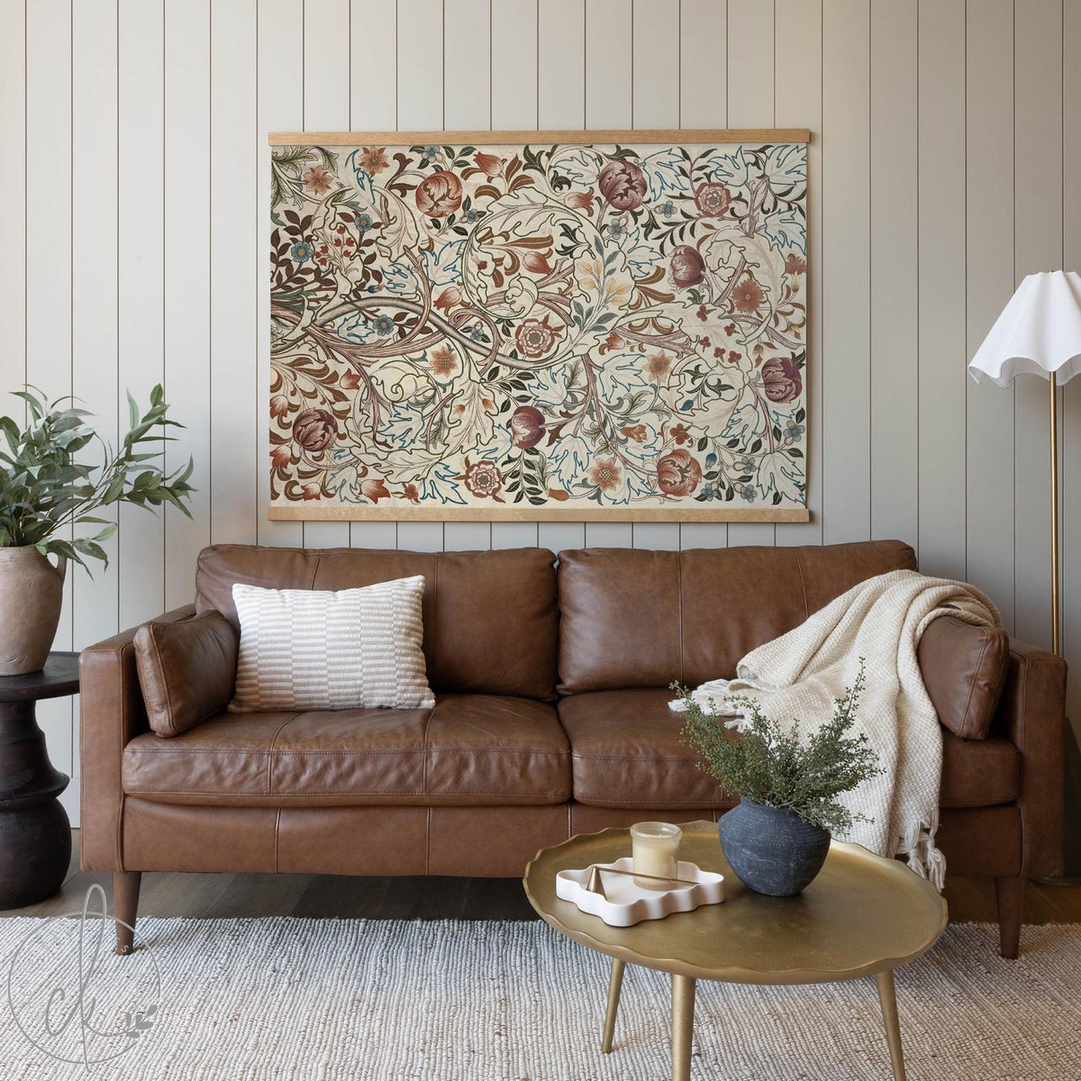 Botanical Textile Art Canvas Tapestry | Extra Large Vintage Floral Wall Hanging | Oversized William Morris Canvas Art for Living Room | T2