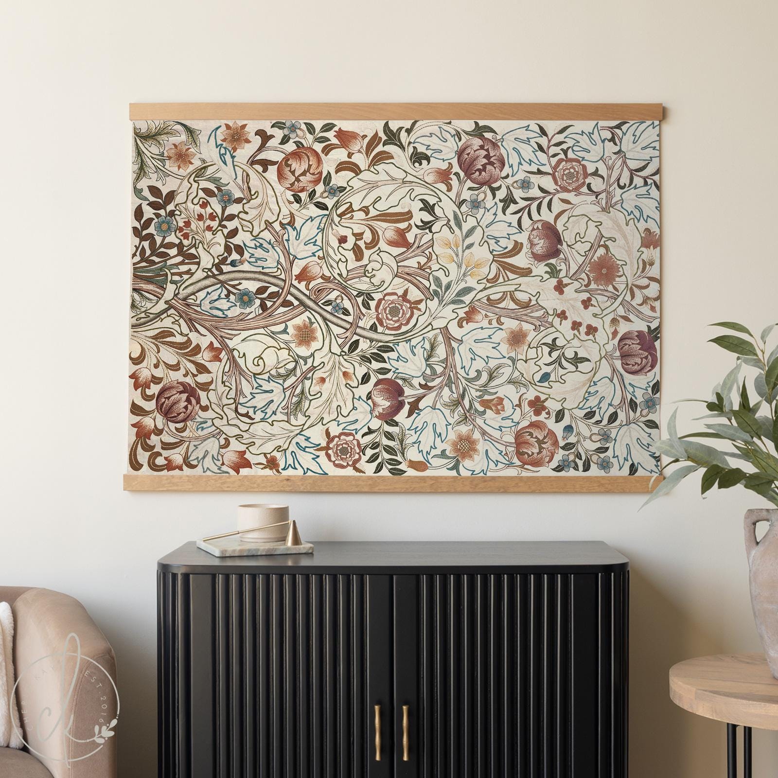 Botanical Textile Art Canvas Tapestry | Extra Large Vintage Floral Wall Hanging | Oversized William Morris Canvas Art for Living Room | T2