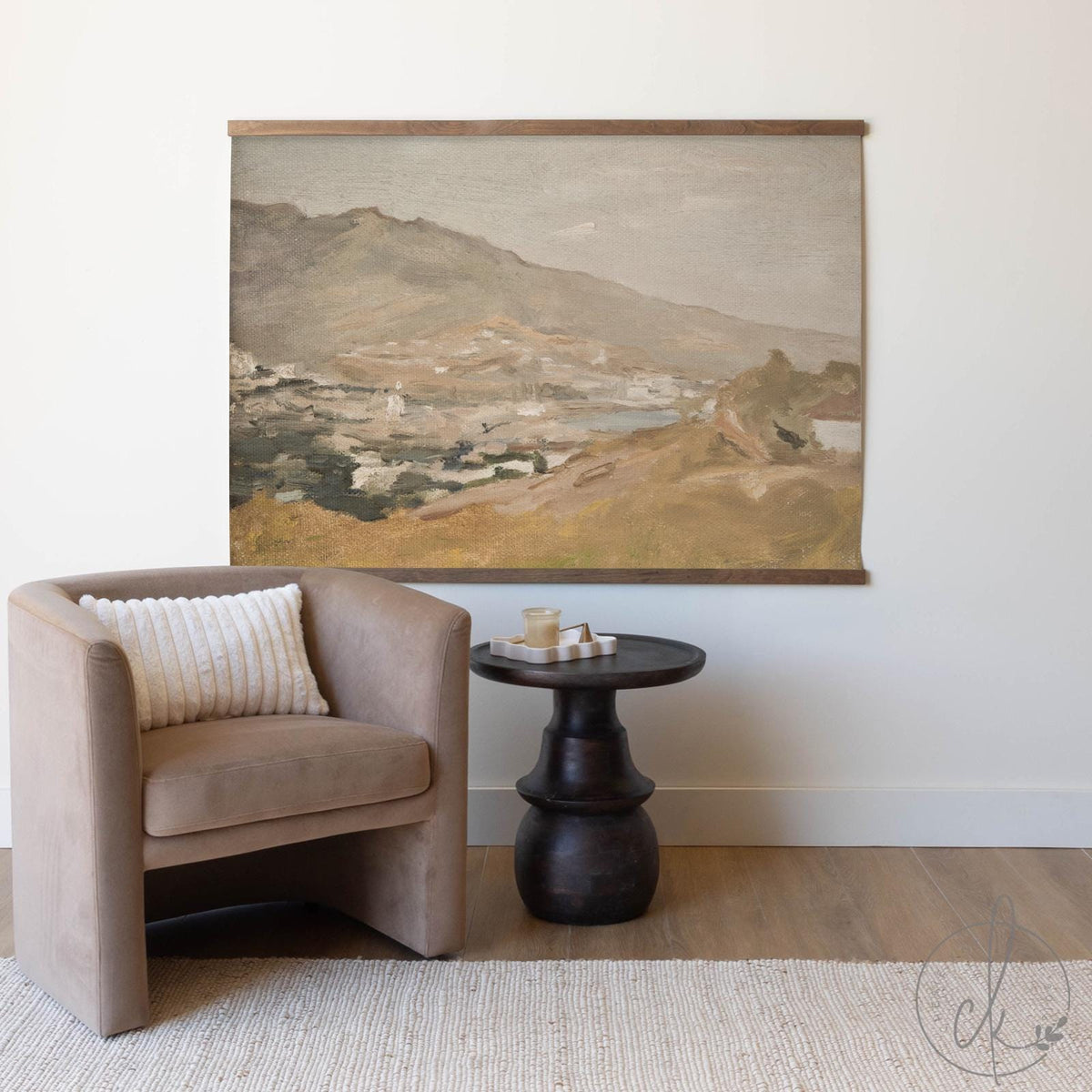 Watercolor Landscape Wall Art | Large Canvas Tapestry | Neutral Mountain Painting | Oversized Wall Hanging for Living Room Decor | T13
