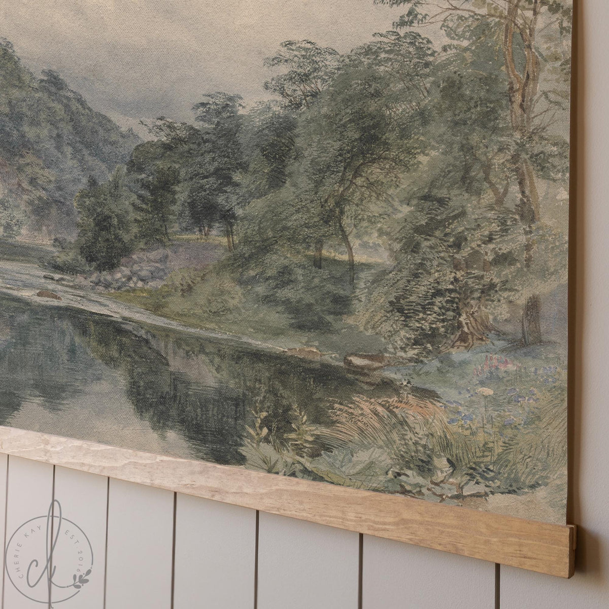Mountain Painting Canvas Tapestry | Extra Large Landscape Wall Art | Nature Scene Artwork | Oversized Neutral Living Room Decor | T26