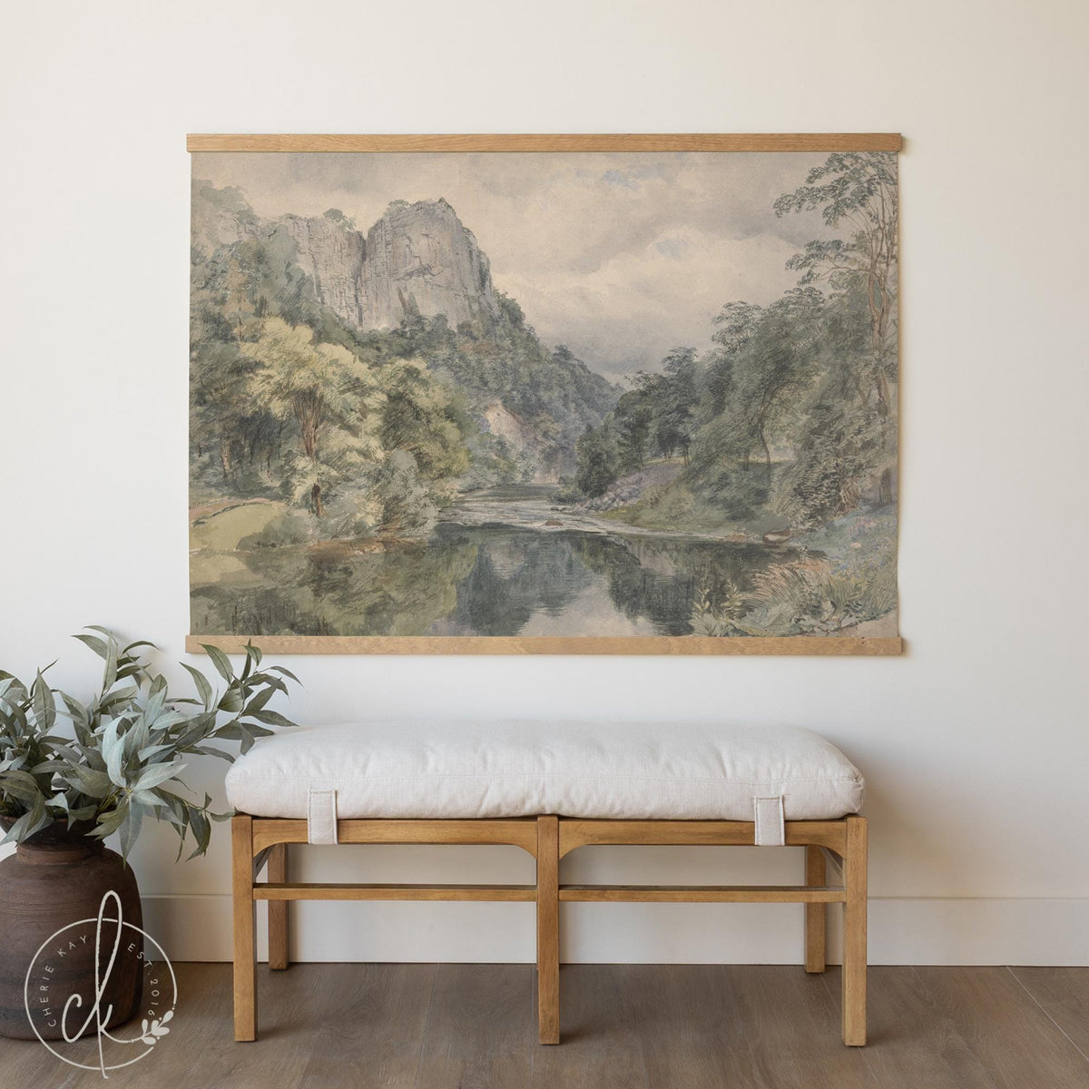 Mountain Painting Canvas Tapestry | Extra Large Landscape Wall Art | Nature Scene Artwork | Oversized Neutral Living Room Decor | T26