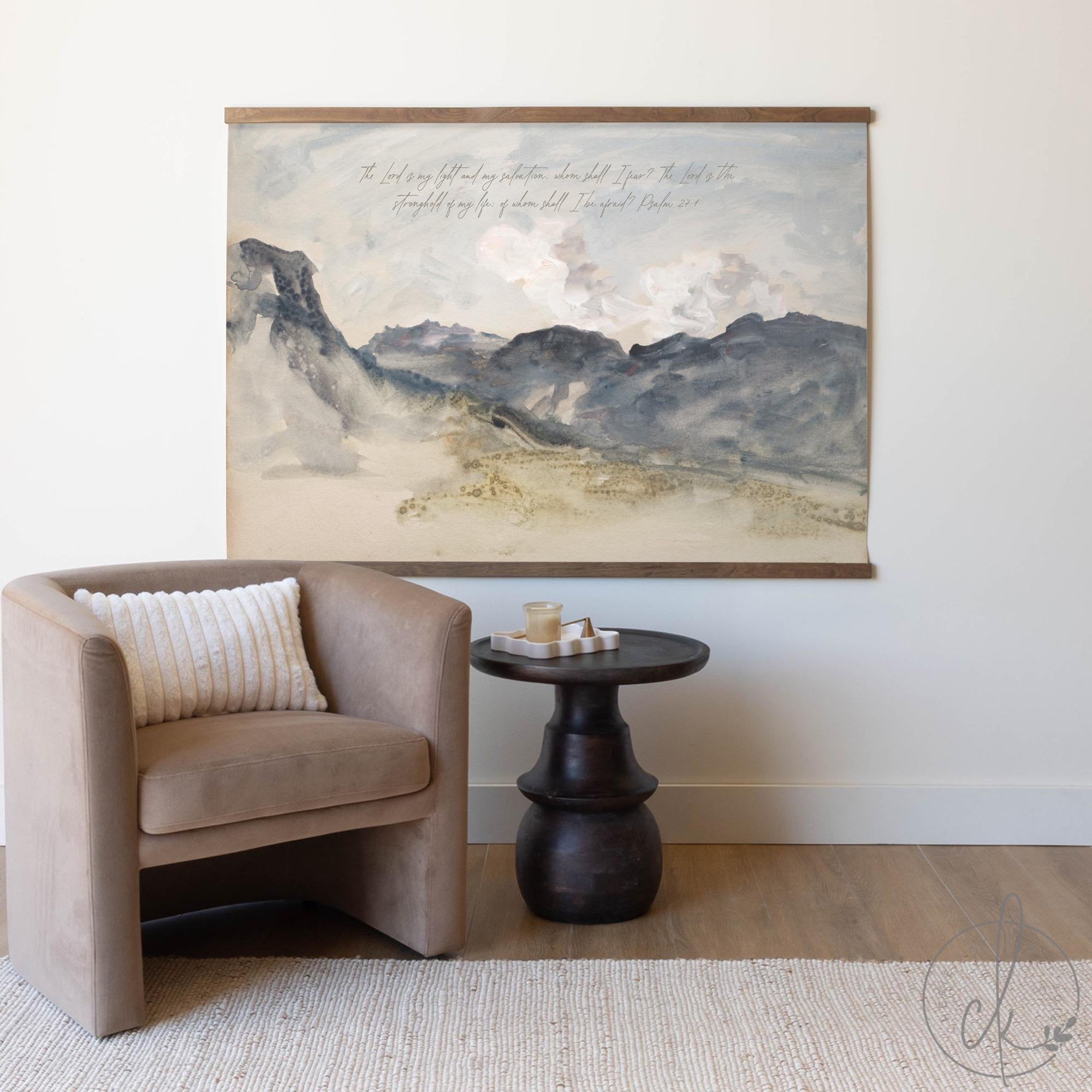 Modern Christian Art | Watercolor Mountain Painting | Large Landscape Painting | Extra Large Wall Decor | Canvas Tapestry Wall Hanging | T61