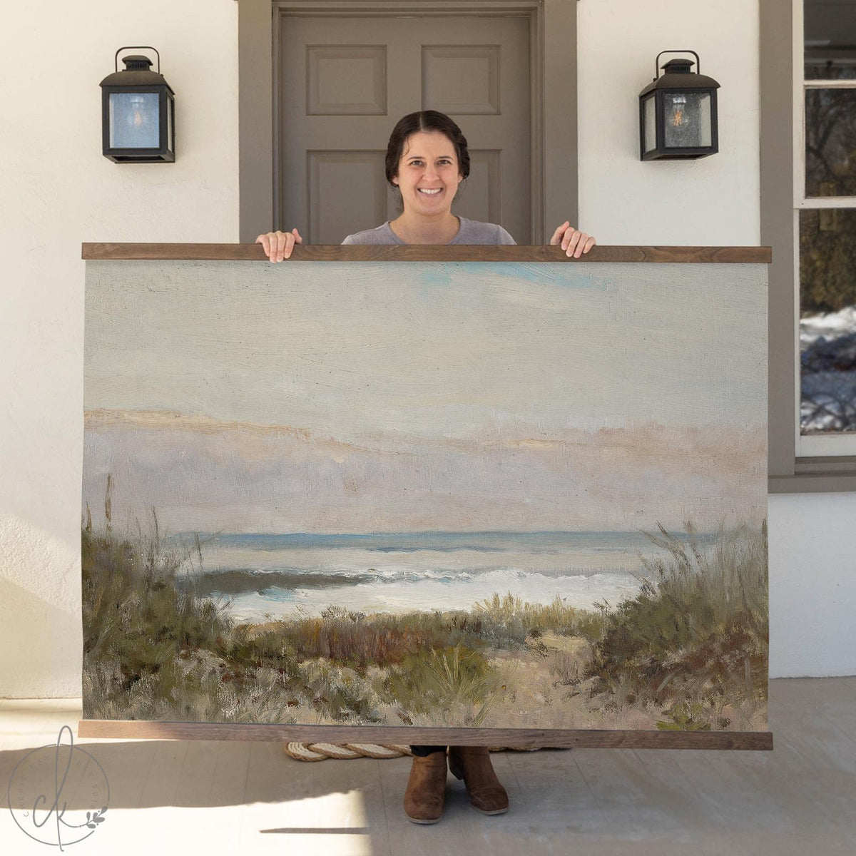 Large Beach Painting Canvas Tapestry | Oversized Wall Art | Vintage Ocean Wall Decor | Coastal Decor | Beach House Art | T33