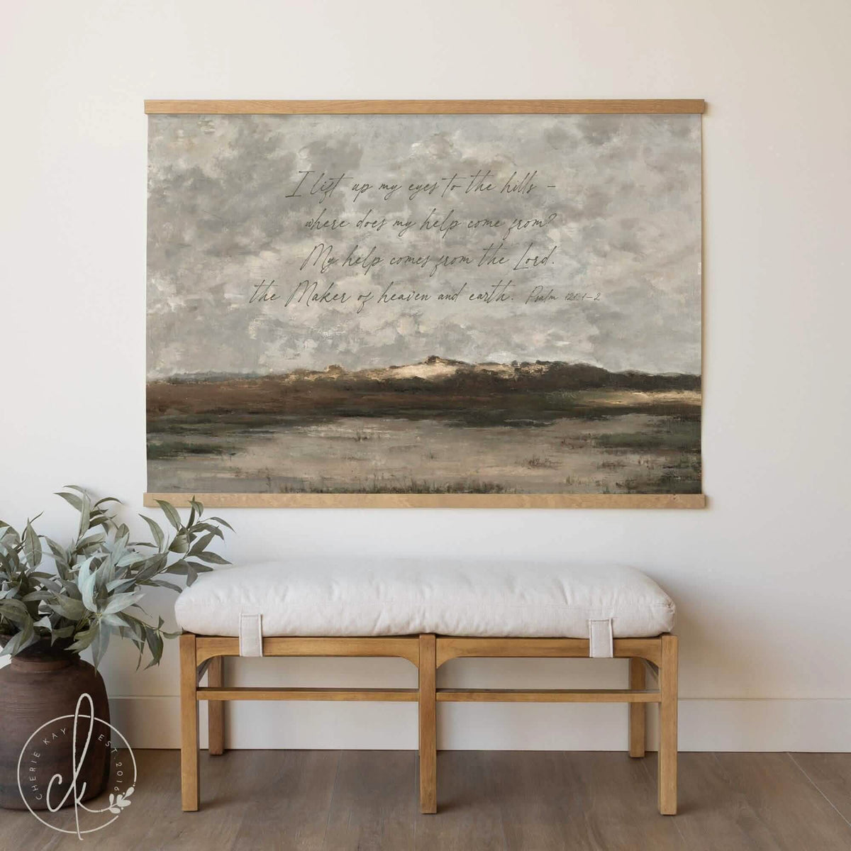 Extra Large Vintage Psalm 121 Landscape Tapestry Wall Art | T66
