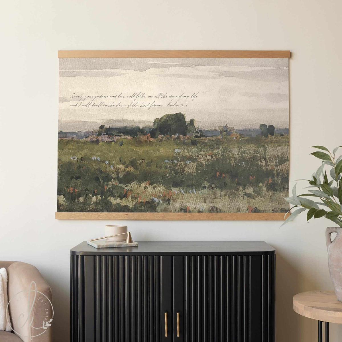 Watercolor Nature Painting Tapestry | Oversized Wildflower Field Wall Art | Psalm 23 Decor | Living Room, Entryway, or Bedroom Decor | T25
