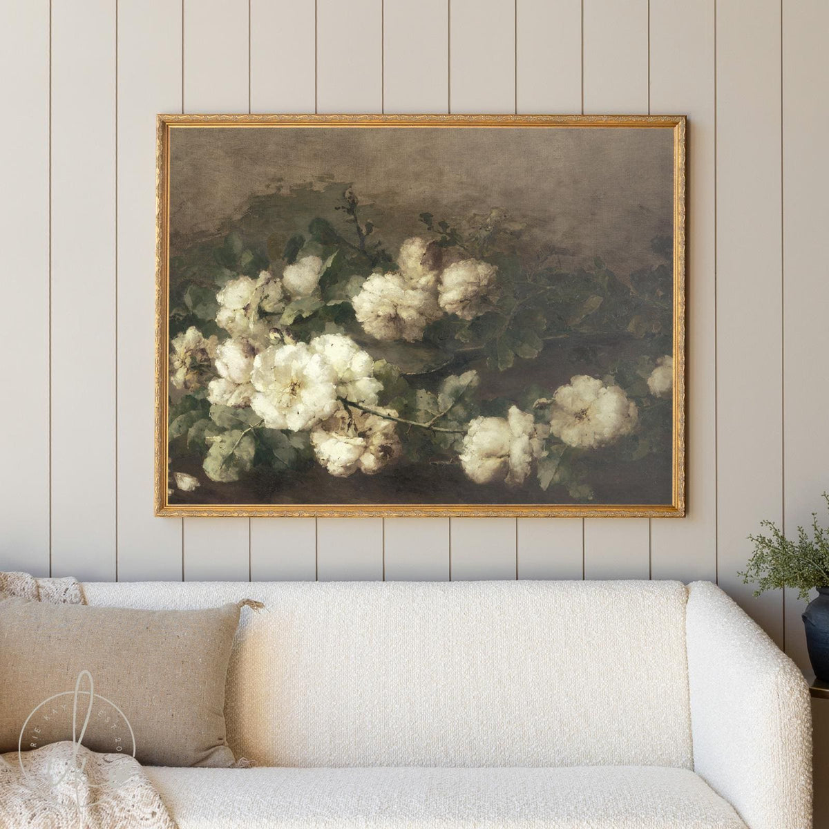 Vintage Floral Art Print with Frame | Antique Botanical Wall Art | Decor for Living Room or Bedroom | Large Framed Flower Painting | N2