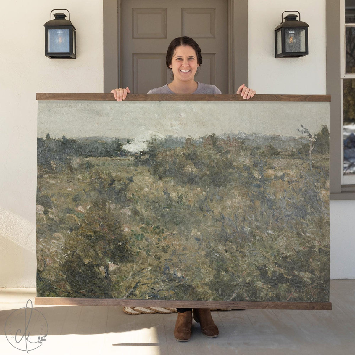 Large Wall Art | Vintage Field Landscape Canvas Tapestry | Extra-Large Wall Hanging | Moody Botanical Home Decor | T8