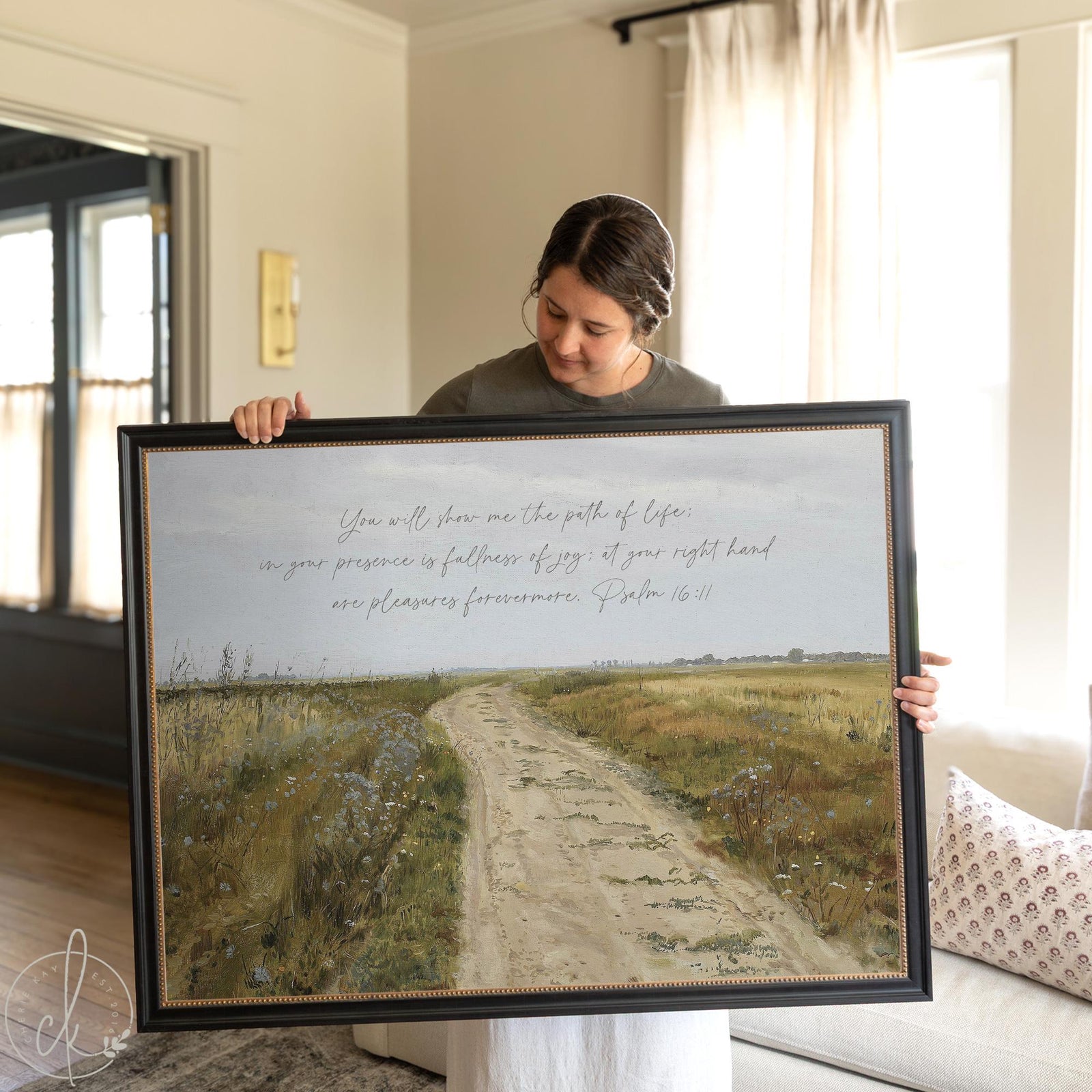 Framed Bible Verse Art | Psalm 16:11 Wall Hanging | Large Christian Wall Decor | Scripture Wall Art for Living Room | N51