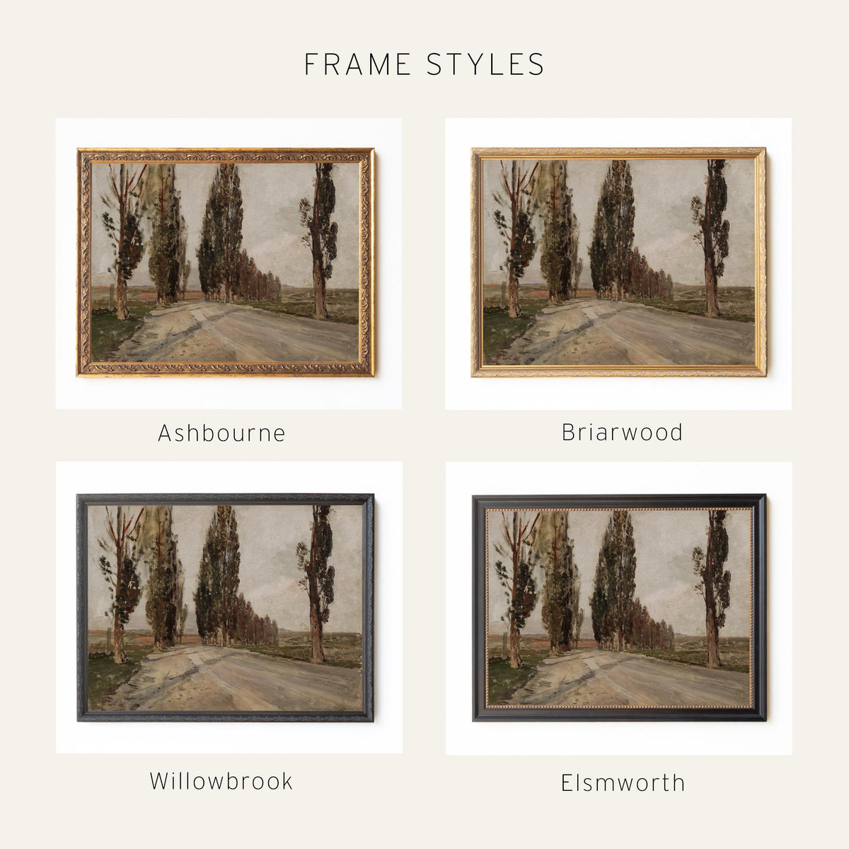 European Landscape Art | Gold Framed Vintage Wall Decor | Country Painting Print | N48