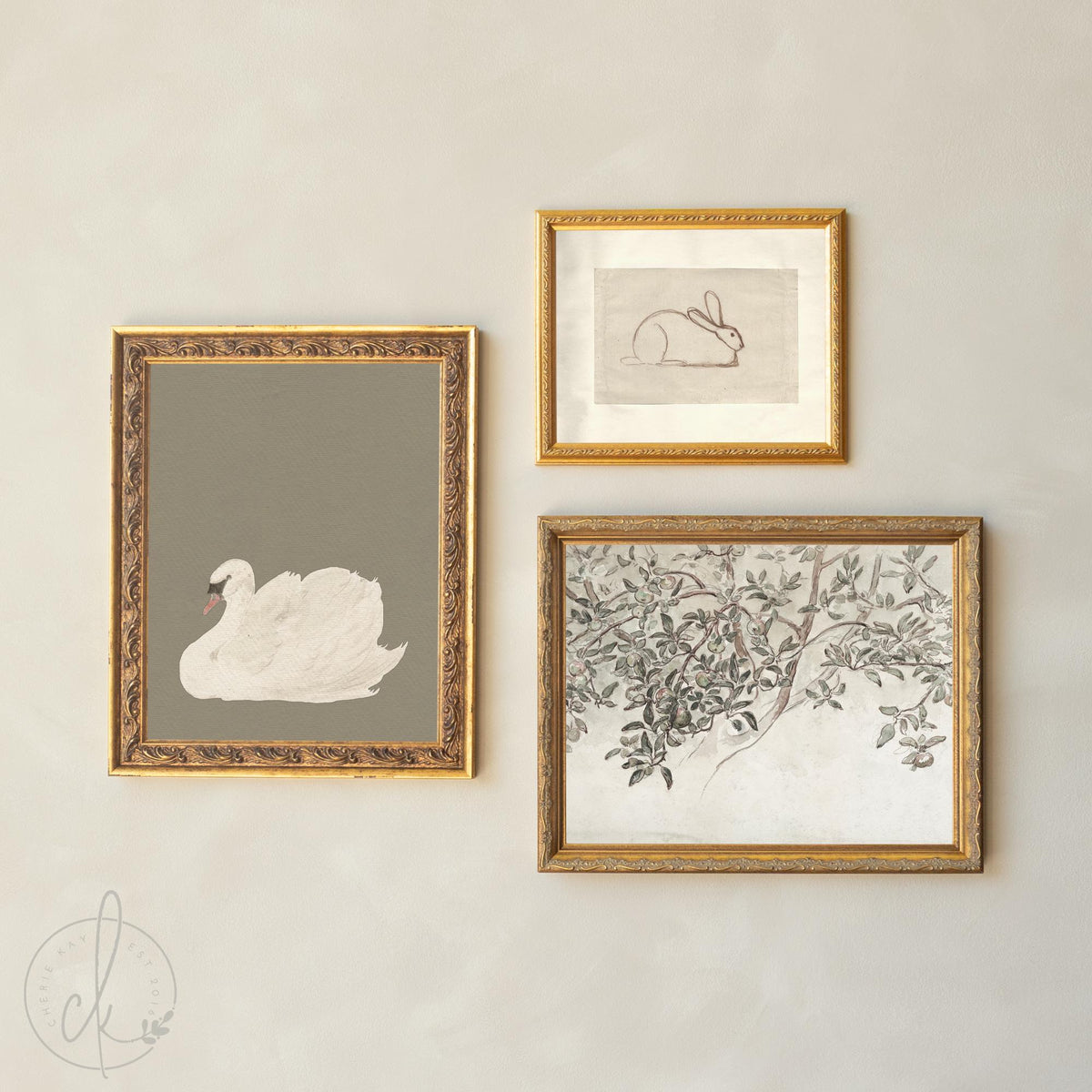 Nursery Wall Art Gallery | Vintage Animal and Botanical Prints | Ornate Gold &amp; Black Framed or Unframed Set | G18