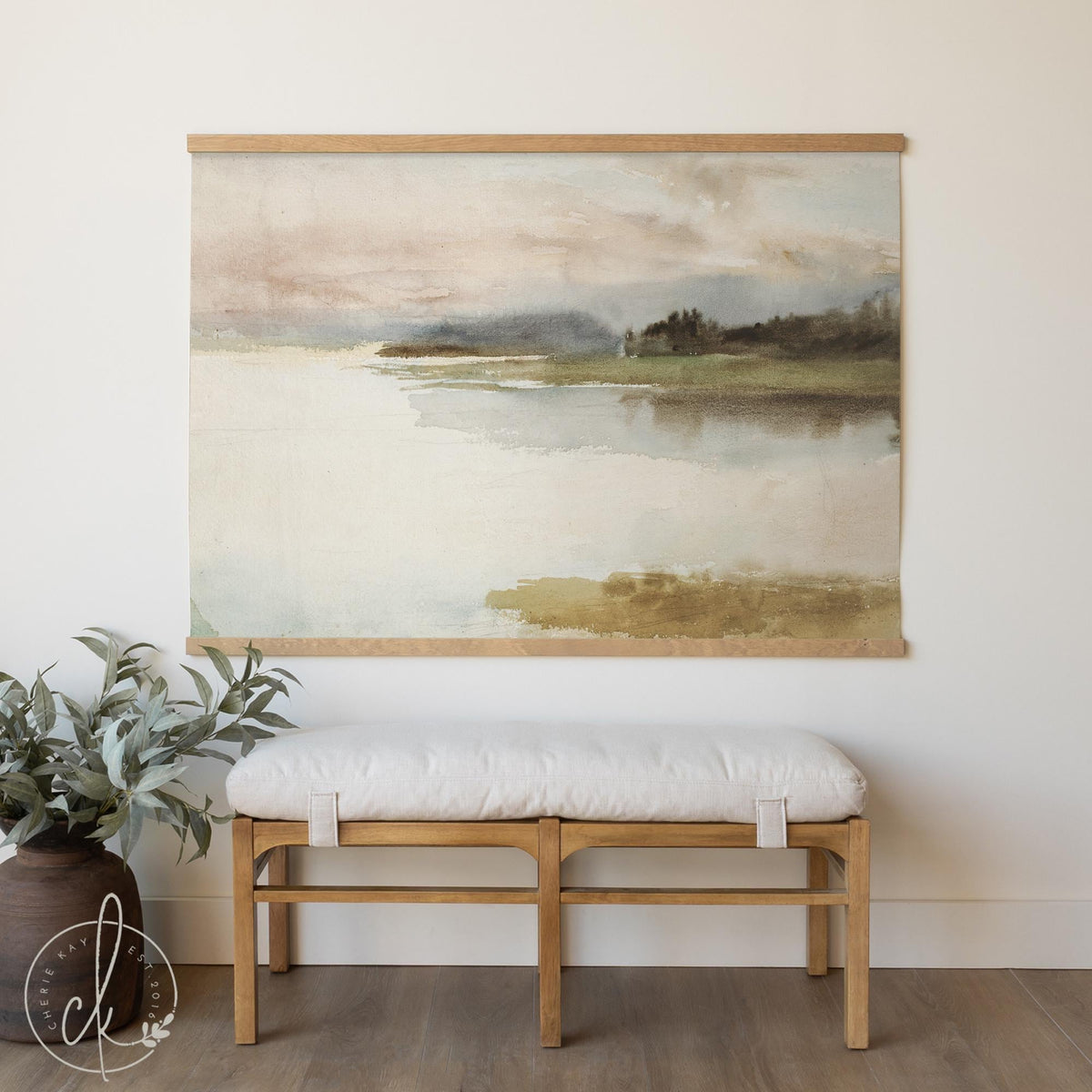 Watercolor Landscape Painting | Large Wall Art | Abstract Lake Wall Hanging | Oversized Living Room Art | Modern Home Decor | T49