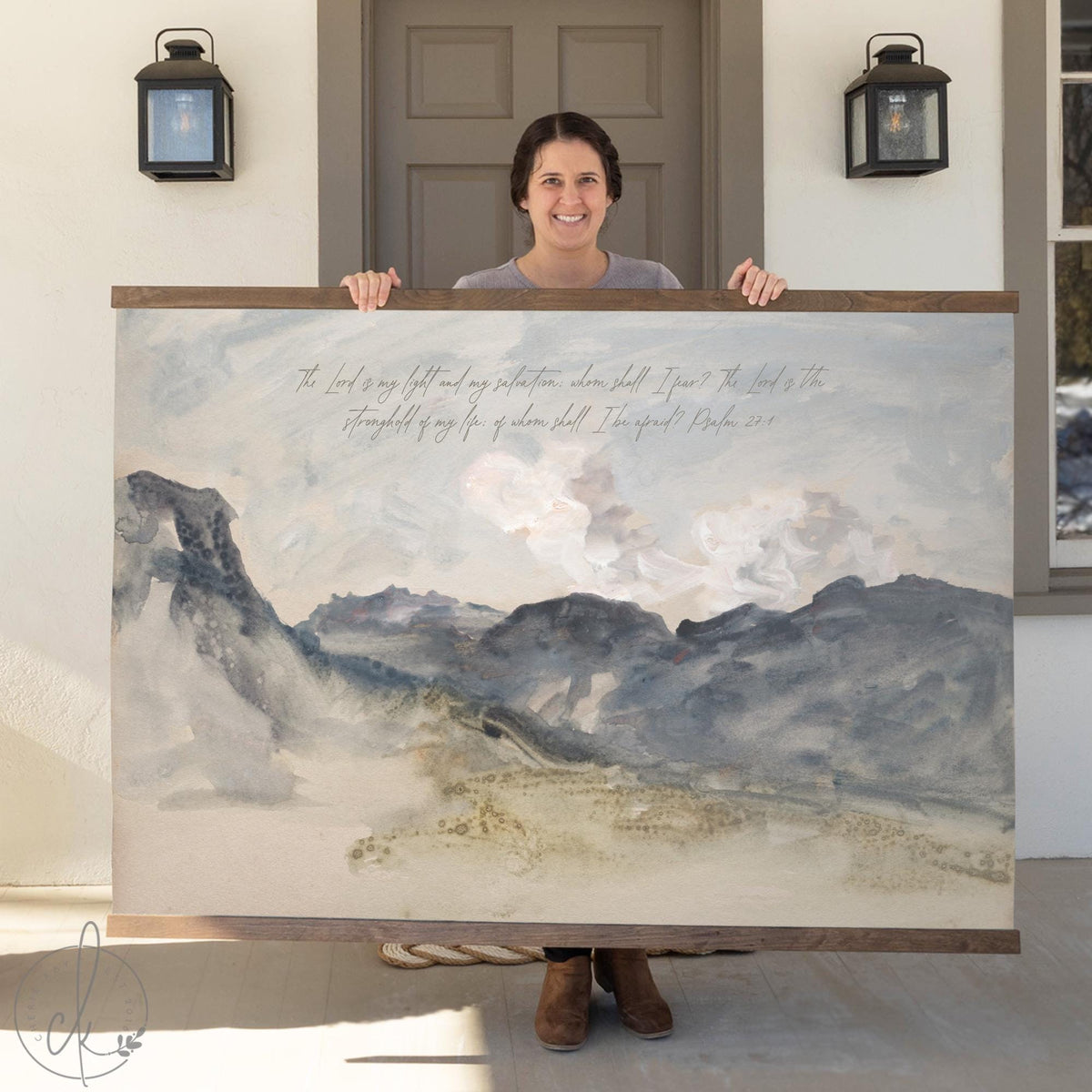Modern Christian Art | Watercolor Mountain Painting | Large Landscape Painting | Extra Large Wall Decor | Canvas Tapestry Wall Hanging | T61