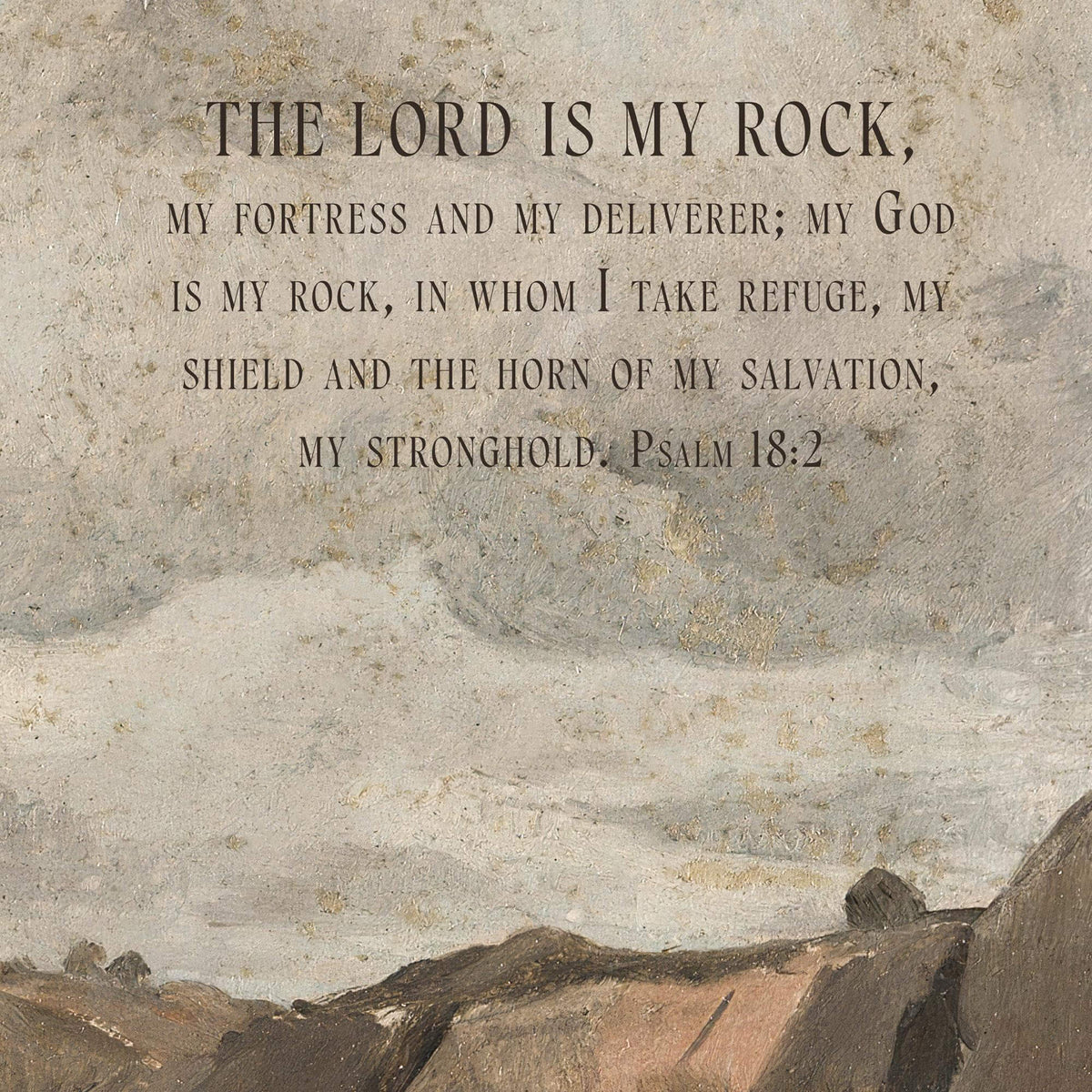 Christian Wall Art | Large Psalm 18:2 Canvas Tapestry | Mountain Landscape Painting | Scripture Wall Hanging for Living Room Decor | T37