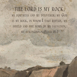 Christian Wall Art | Large Psalm 18:2 Canvas Tapestry | Mountain Landscape Painting | Scripture Wall Hanging for Living Room Decor | T37