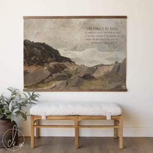 Christian Wall Art | Large Psalm 18:2 Canvas Tapestry | Mountain Landscape Painting | Scripture Wall Hanging for Living Room Decor | T37