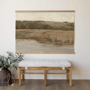 Large Landscape Canvas Tapestry | Vintage Meadow and River Print | T9