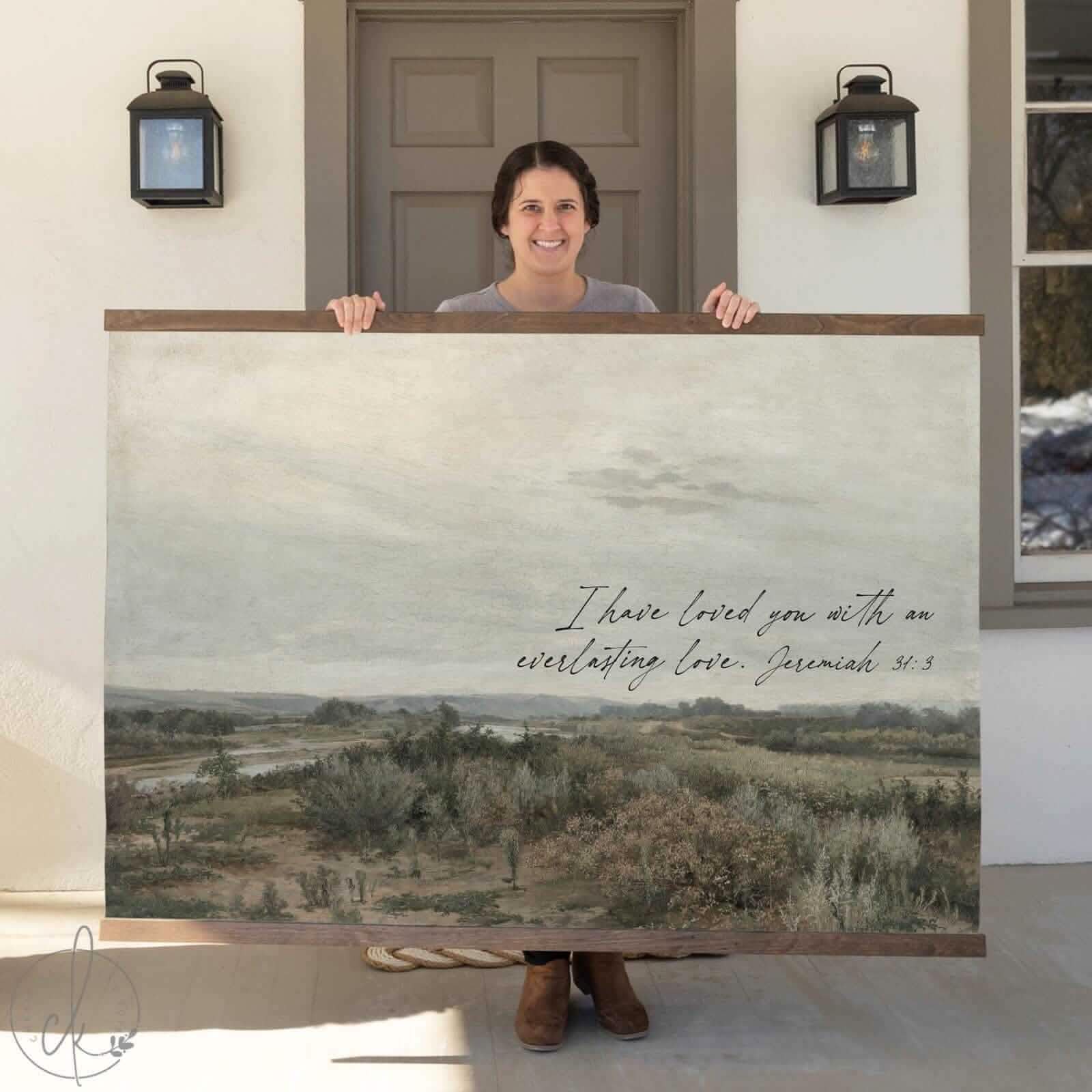 Large Canvas Tapestry Wall Art | Landscape Painting with Bible Verse | T40