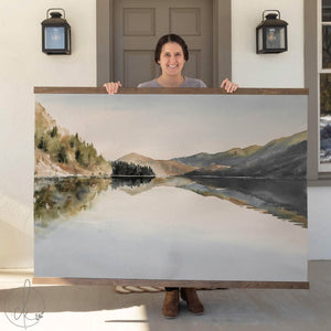 Large Canvas Art | Modern Lake Landscape Wall Art | Watercolor Mountain Reflection Tapestry | Extra-Large Home Decor for Living Room | T32