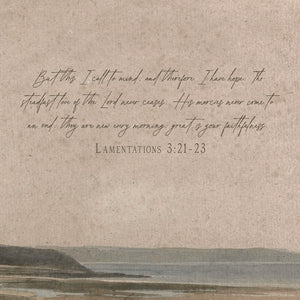 Huge Canvas Print | Vintage Coastal Landscape Tapestry with Scripture | Lamentations 3:21-23 Wall Art | Large Christian Home Decor | T24