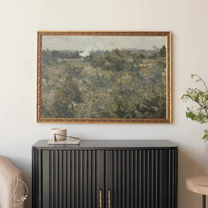 Framed Wall Artwork | Vintage Field Painting | Landscape Painting Canvas Print | Neutral Wall Art | Large Living Room Art | N64