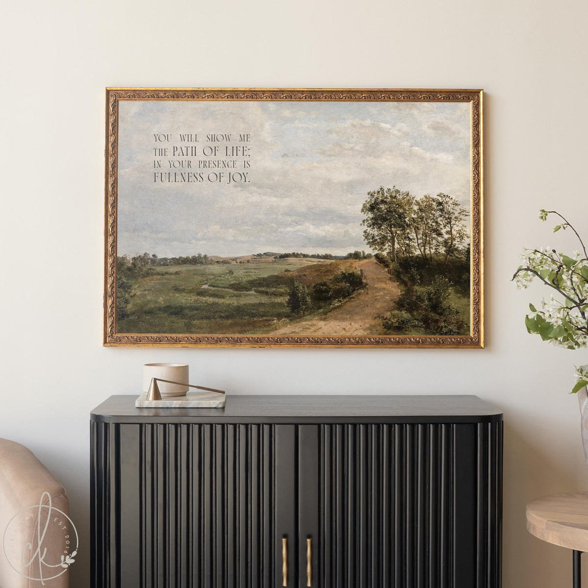 Pastoral Landscape Art | Framed Scripture Wall Decor | Vintage Christian Bible Verse Print | N50