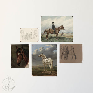 Equestrian Wall Art Collection | Framed Horse Gallery Wall | Vintage Horse Art Prints | Classic Nursery Wall Decor | G30