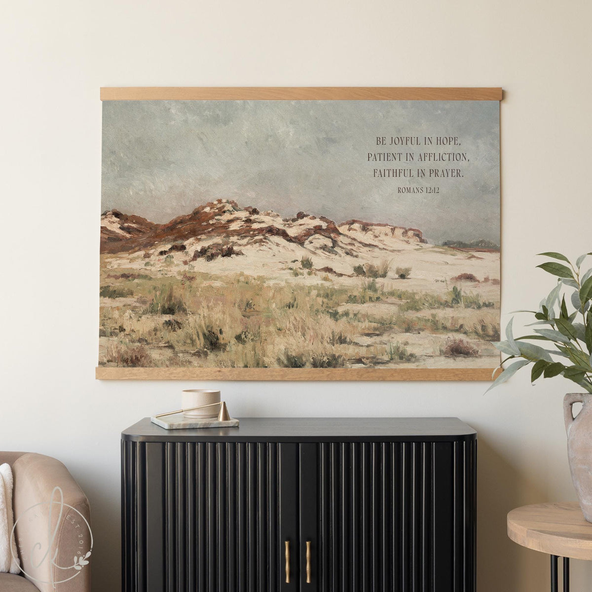 Bible Verse Wall Art | Romans 12 12 | Patient In Affliction Faithful In Prayer | Christian Landscape Canvas | T72