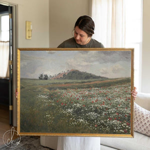 Wildflower Meadow Painting | Floral Landscape Canvas | Vintage Countryside Wall Art | Vintage Framed Art | Large Living Room Print | N71