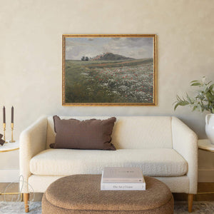 Wildflower Meadow Painting | Floral Landscape Canvas | Vintage Countryside Wall Art | Vintage Framed Art | Large Living Room Print | N71