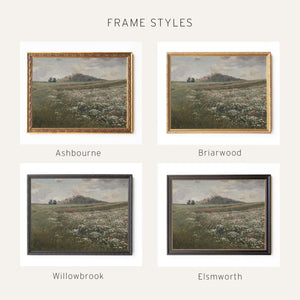 Wildflower Meadow Painting | Floral Landscape Canvas | Vintage Countryside Wall Art | Vintage Framed Art | Large Living Room Print | N71