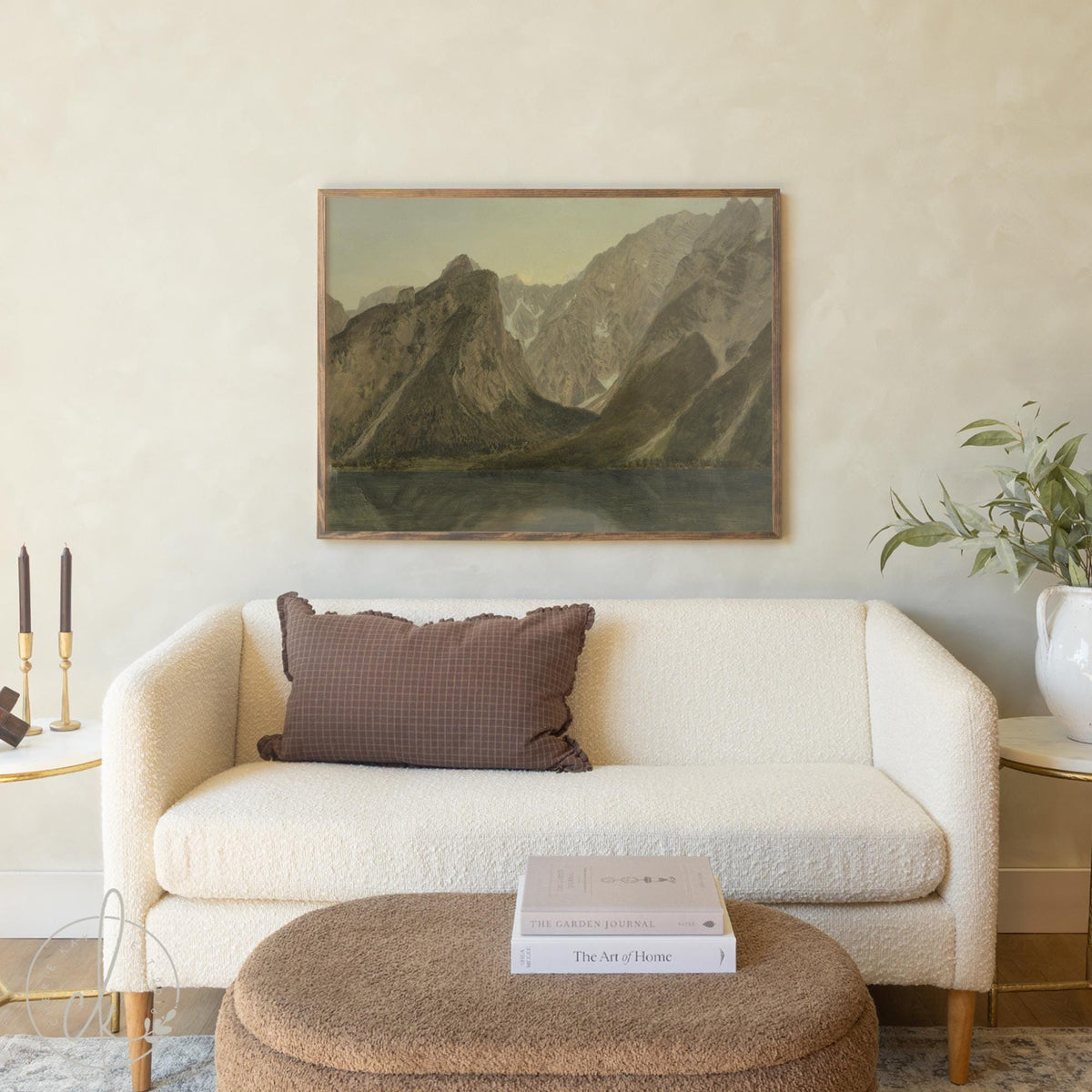 Mountain Landscape Wall Art | Framed Canvas Print | Lake Scene Vintage Art | Living Room Nature Decor | Earth Tone Home Art | N70