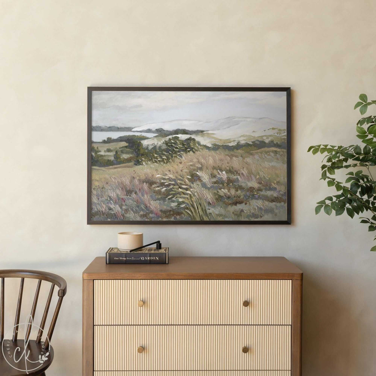 Abstract Watercolor Landscape Meadow Painting | Framed Canvas Art | Neutral Wall Art | Large Living Room Decor | N225