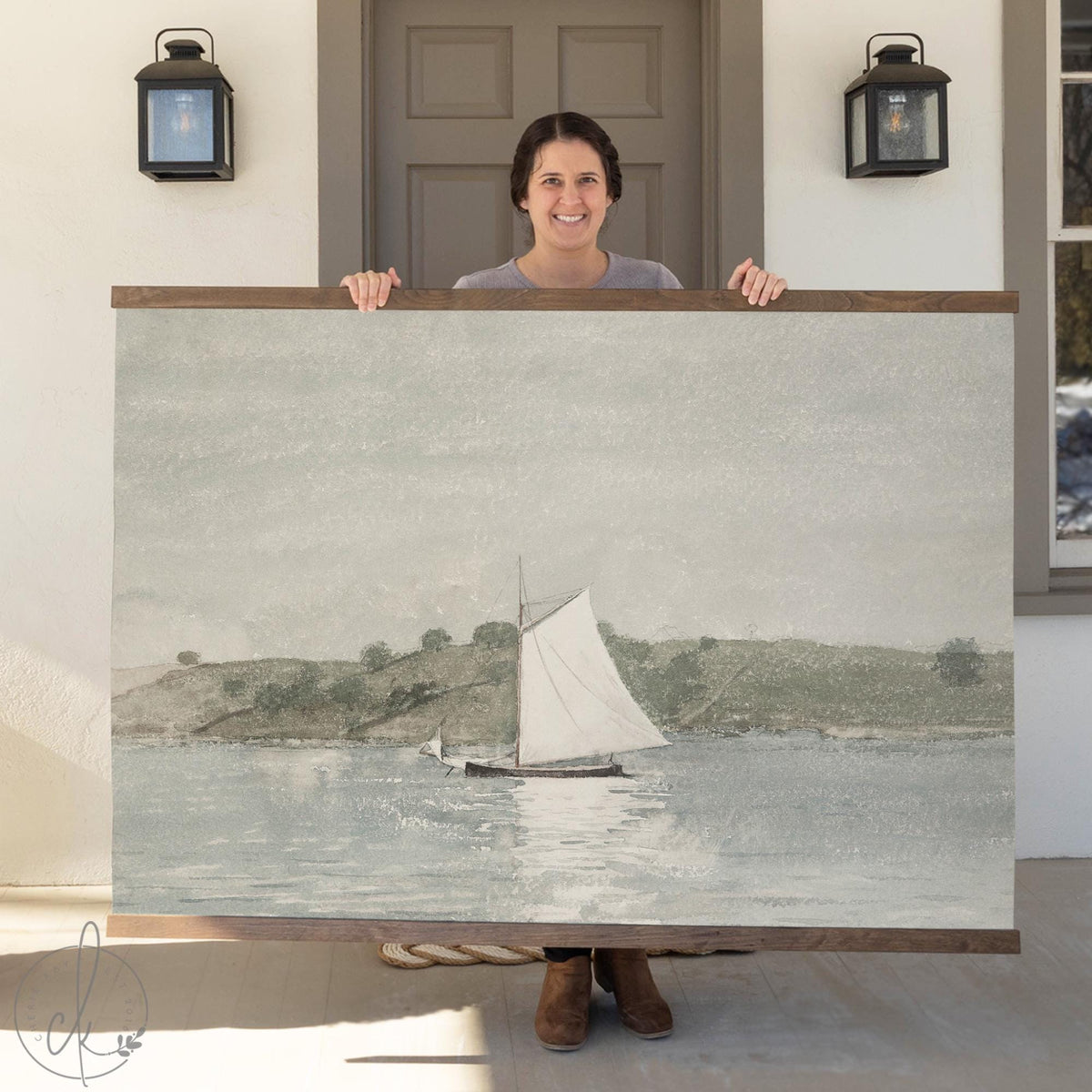 Canvas Wall Art Ocean Sailboat | Coastal Decor Nautical Print | Inspirational Faith Wall Decor | Sage Green Watercolor Art | T75