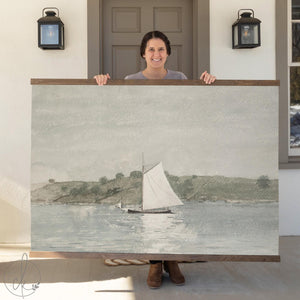 Canvas Wall Art Ocean Sailboat | Coastal Decor Nautical Print | Inspirational Faith Wall Decor | Sage Green Watercolor Art | T75