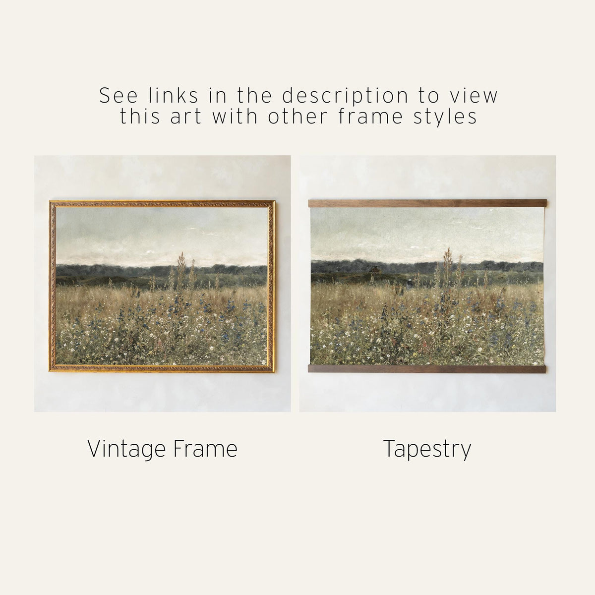 Framed Wildflower Wall Art | Nature Landscape Home Decor | Meadow Field Canvas Print | Living Room or Bedroom Decor | N117