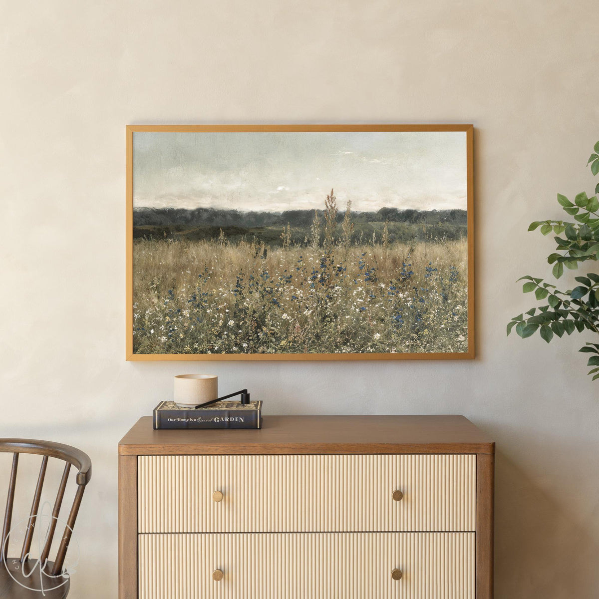 Framed Wildflower Wall Art | Nature Landscape Home Decor | Meadow Field Canvas Print | Living Room or Bedroom Decor | N117