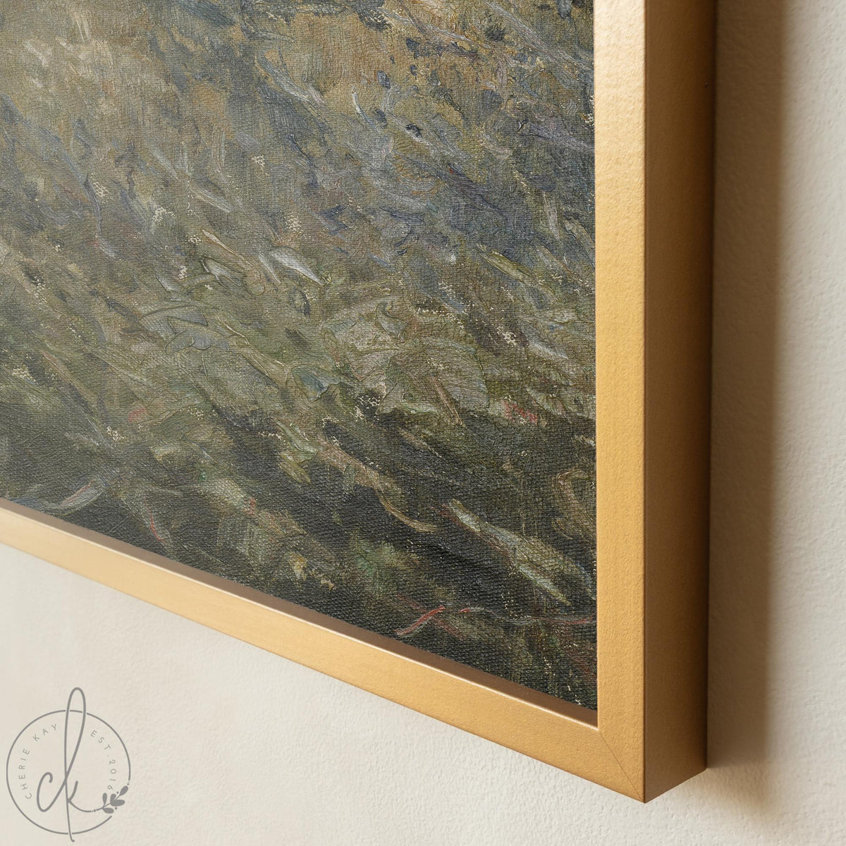 Landscape Wall Art with Natural Wood Frame | Neutral Farmhouse Canvas Print | Abstract Green Countryside Painting | Living Room Decor | N64