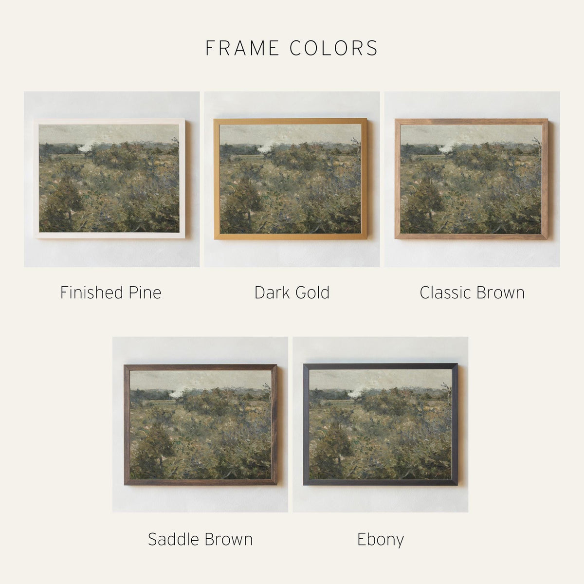 Landscape Wall Art with Natural Wood Frame | Neutral Farmhouse Canvas Print | Abstract Green Countryside Painting | Living Room Decor | N64