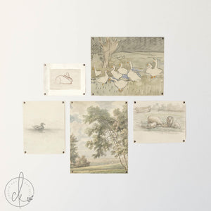 Animal Nursery Wall Art | Vintage Gallery Wall Set | Framed Animal Sketches | Neutral Nursery Decor | Gallery Wall Collection | G38